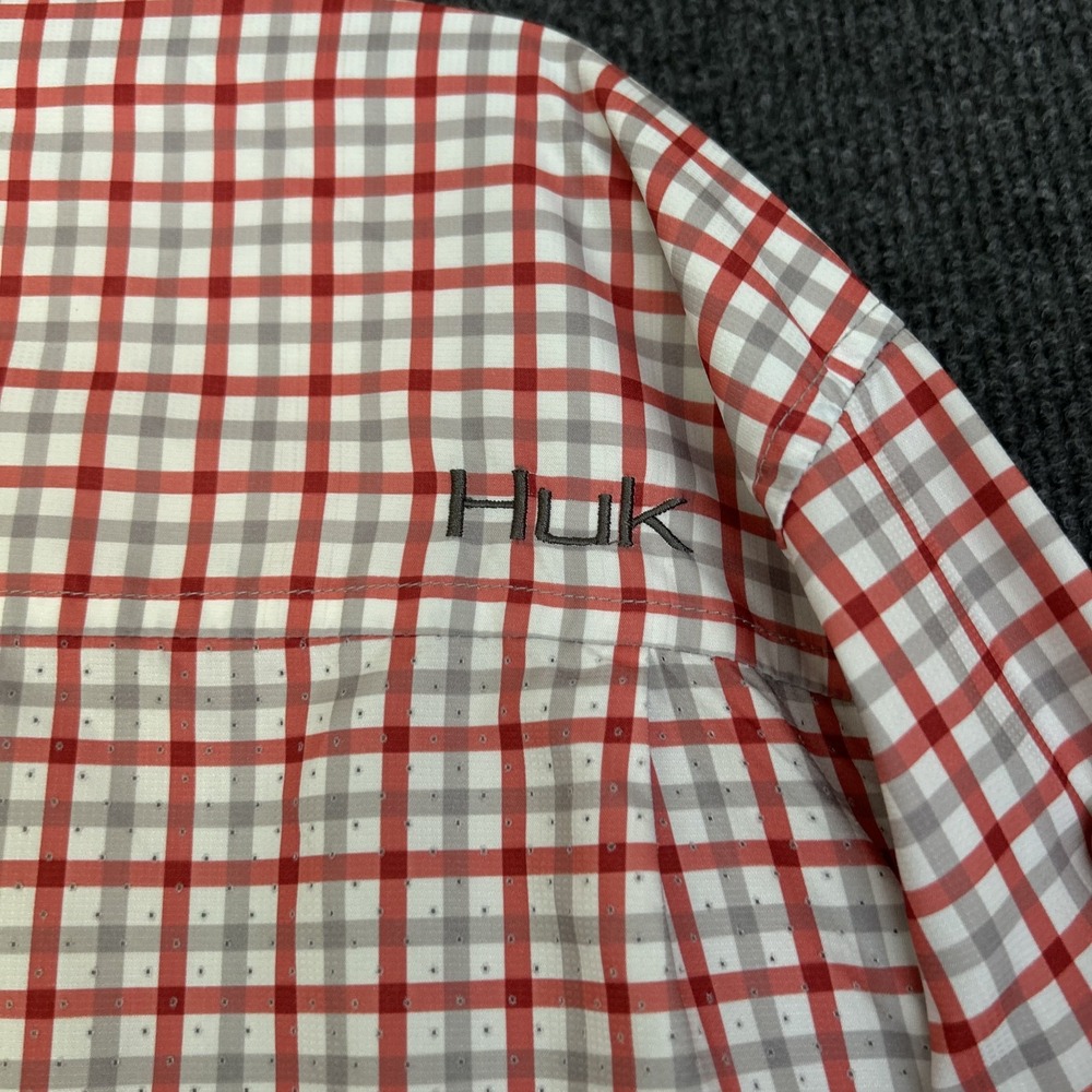 Huk Tide Point Performance Fishing Shirt Men's XL Red Gray Check LS Button Down - Picture 8 of 15